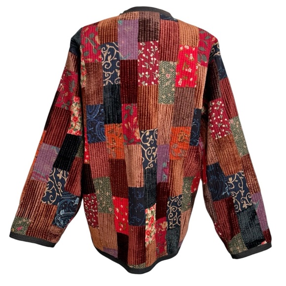 Vintage Sam Hilu’s Patchwork Quilted Jacket Coat Floral Velvet Boho L Large - Picture 2 of 6